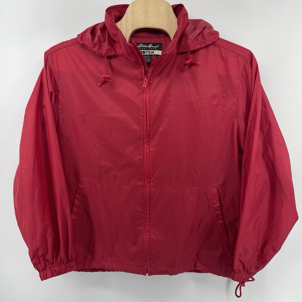 VTG Eddie Bauer EBTEK Windbreaker Mens XL Red Hooded Full Zip Ripstop Jacket 90s